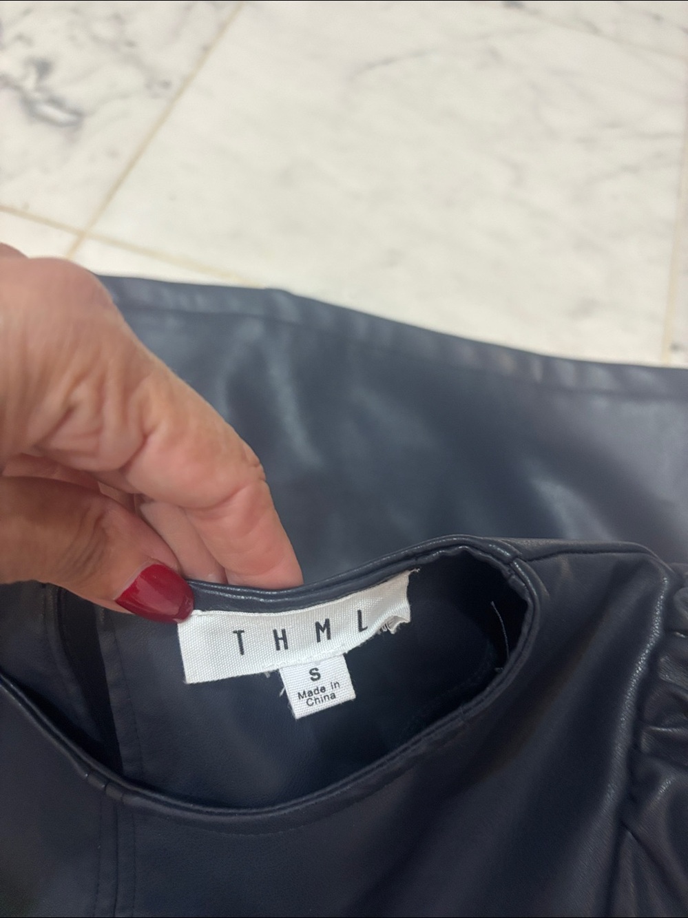 THML NAVY FAUX LEATHER TOP - Picture 3 of 3